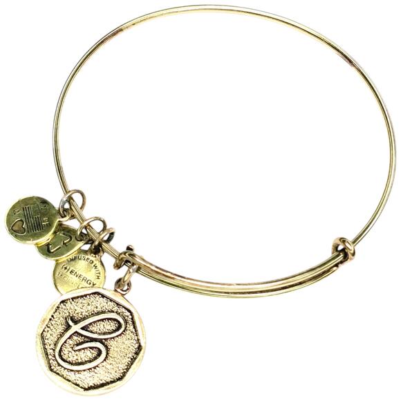 Alex and Ani Lucky 4 Leaf Clover Initial C Gold Tone Expandable Bangle Bracelet - Picture 2 of 5